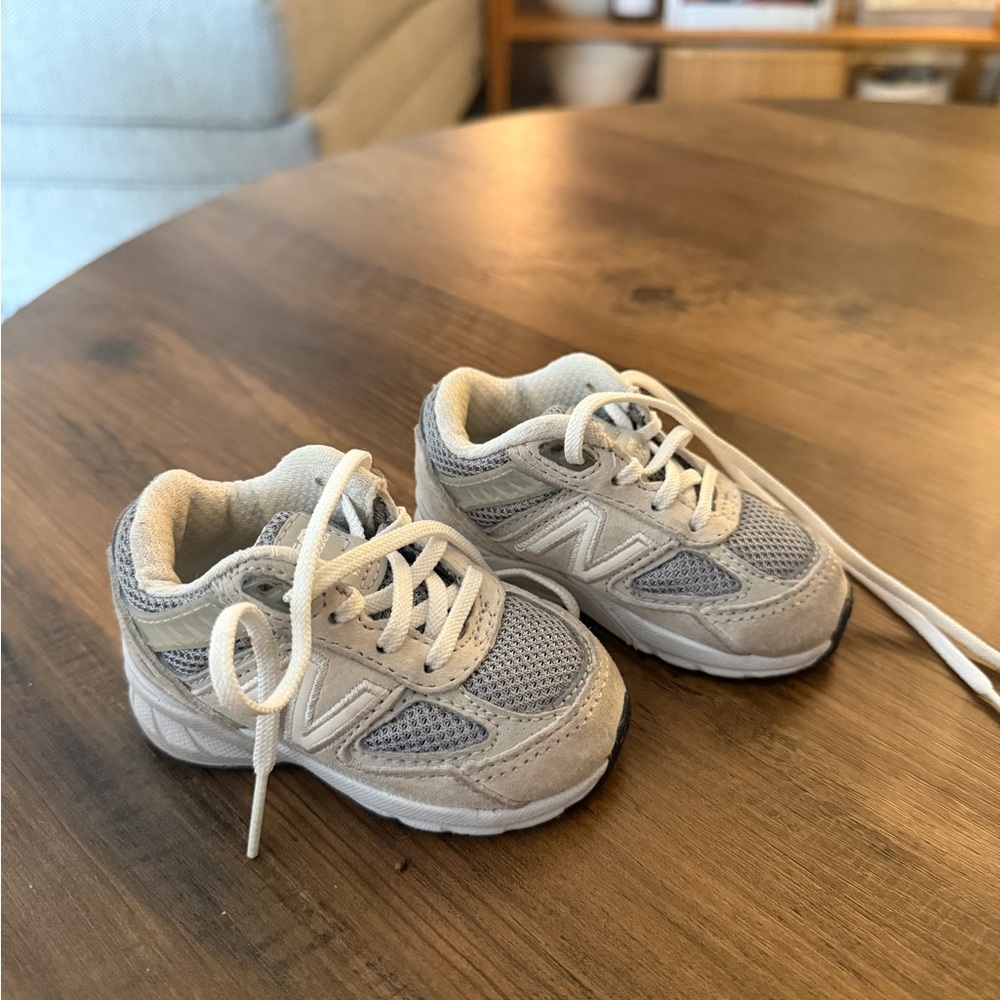 New Balance Kids Light Gray and White Sneakers